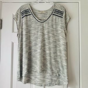 LOFT Gray and Black Striped Short Sleeve Tee